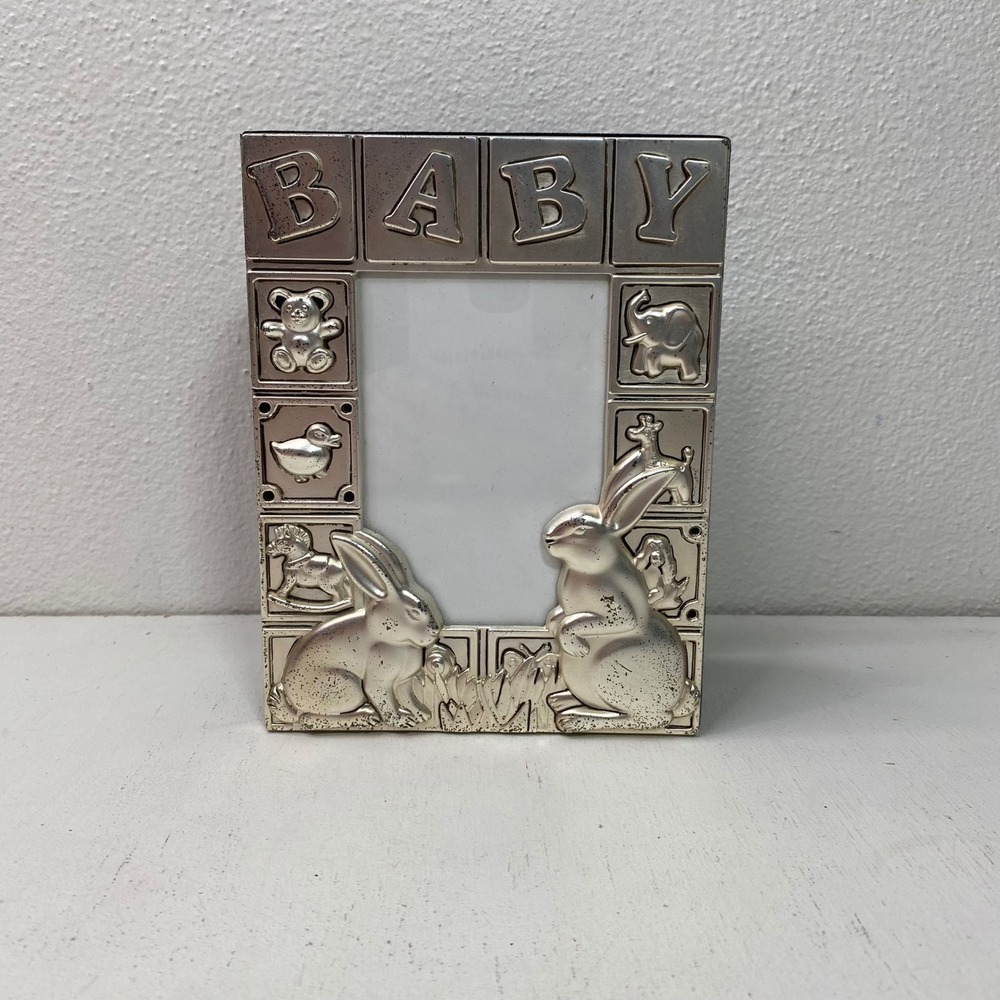 Godinger Silver Plate Baby Photo Album 100 4x6" Photos Embossed Bunnies Keepsake